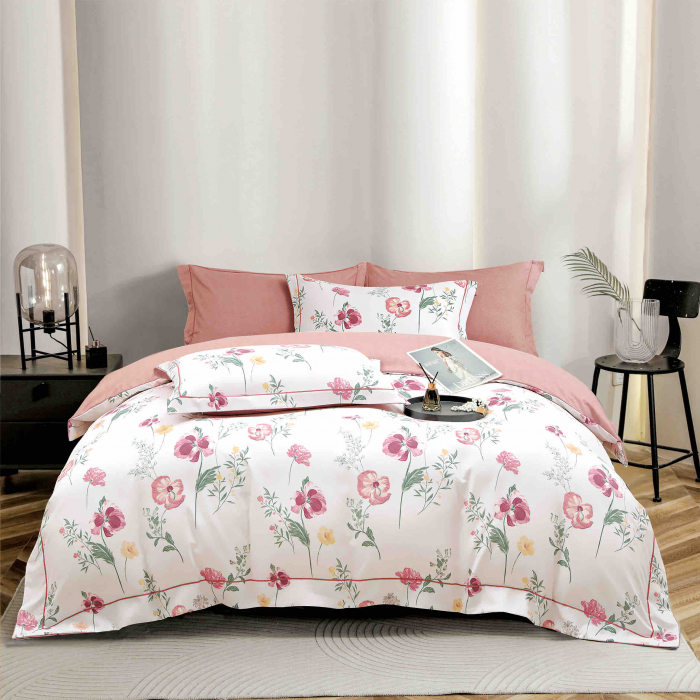 Lenjerie De Lux In Cutie Cadou, Bumbac Finet, 6 Piese - Roz Cu Flori