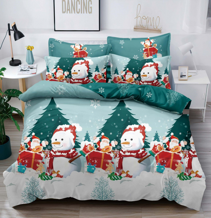 Lenjerie De Pat 1 Persoana, 4 Piese - Santa Snowman