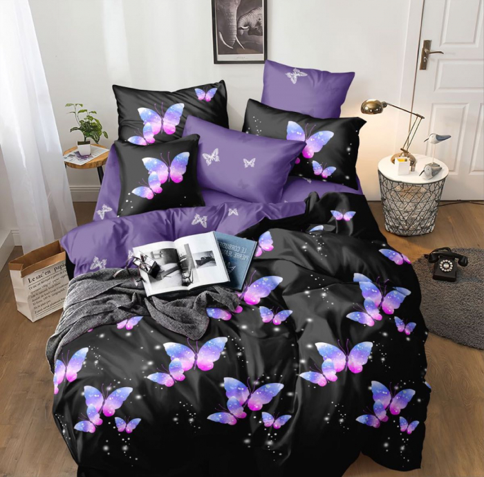 Lenjerie De Pat 1 Persoana, Purple butterflies