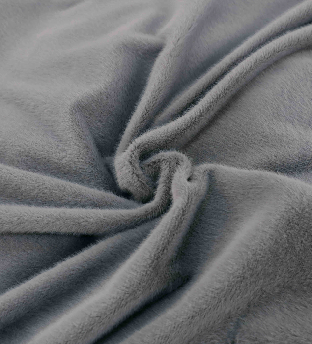 Lenjerie de pat, cu Broderie, Cocolino tip Blăniță Iepure, 2 Persoane, 6 Piese, cu ELASTIC - Gri Inchis [5]
