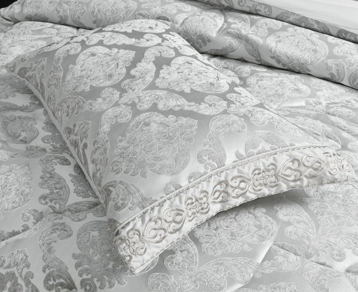 Lenjerie de pat cu elastic si pilota inclusa, bumbac tip jacquard, pat 2 persoane, 7 piese - Gri [4]