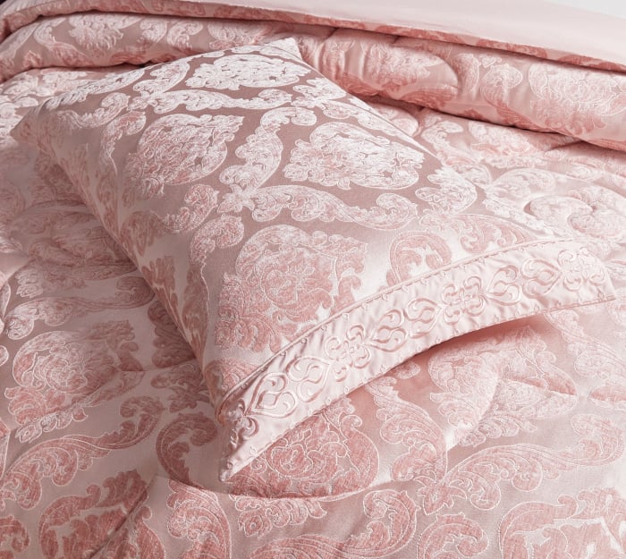 Lenjerie de pat cu elastic si pilota inclusa, bumbac tip jacquard, pat 2 persoane, 7 piese - Roz Pudra [4]