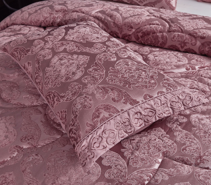 Lenjerie de pat cu elastic si pilota inclusa, bumbac tip jacquard, pat 2 persoane, 7 piese - Roz Inchis [5]