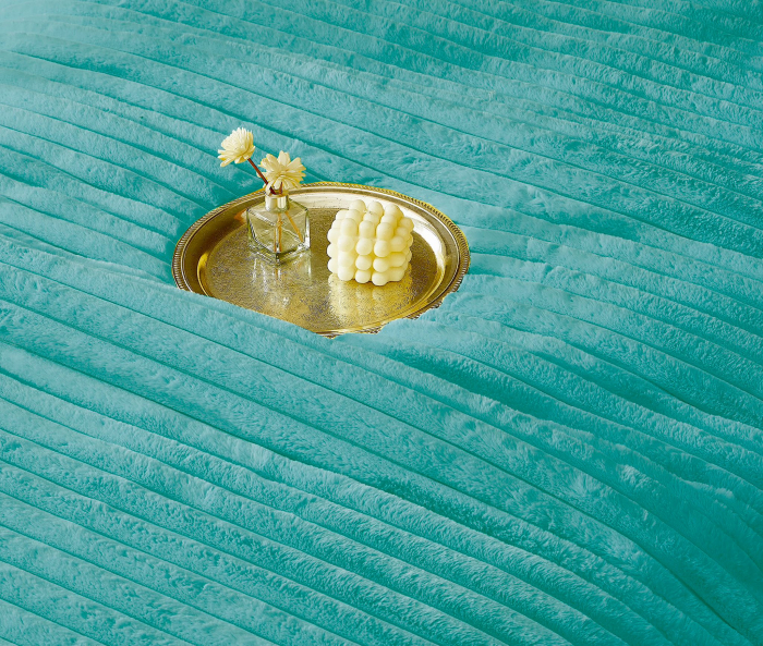 Lenjerie de pat cu Pilota Inclusa , Cearceaf cu Elastic, 6 Piese, Blană de Iepure Artificială - Turcoaz [3]