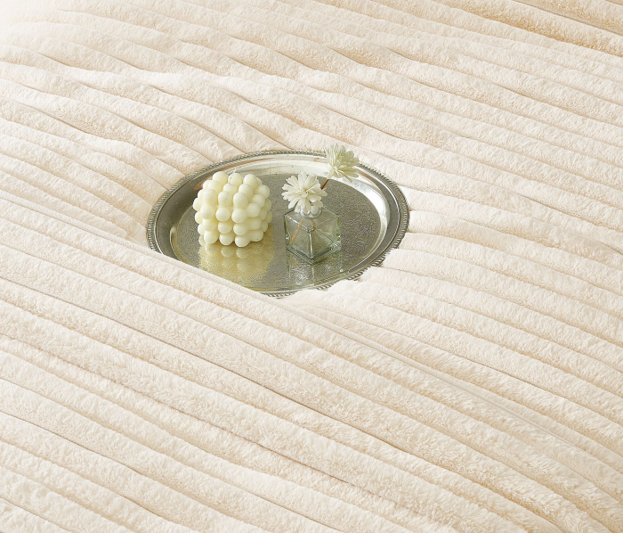 Lenjerie de pat cu Pilota Inclusa , Cearceaf cu Elastic, 6 Piese, Blană de Iepure Artificială - Crem [3]