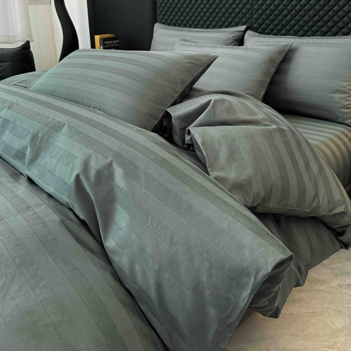 Lenjerie de Pat Damasc Deluxe Luxury, 100% Bumbac Premium, 6 Piese, Cearceaf cu Elastic 180x200 cm, Husă Pilotă 200x230 cm, Confort Hotelier 5★ [4]