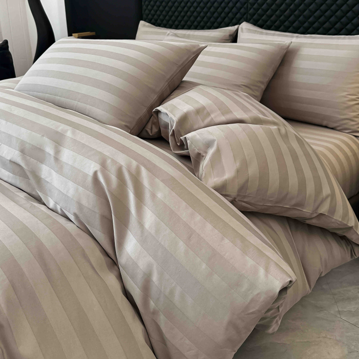 Lenjerie de Pat Damasc Deluxe Luxury, 100% Bumbac Premium, 6 Piese, Cearceaf cu Elastic 180x200 cm, Husă Pilotă 200x230 cm, Confort Hotelier 5★ [4]