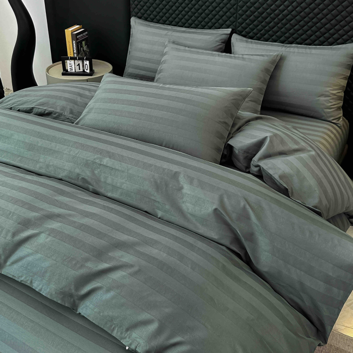 Lenjerie de Pat Damasc Deluxe Luxury, 100% Bumbac Premium, 6 Piese, Cearceaf cu Elastic 180x200 cm, Husă Pilotă 200x230 cm, Confort Hotelier 5★ [3]