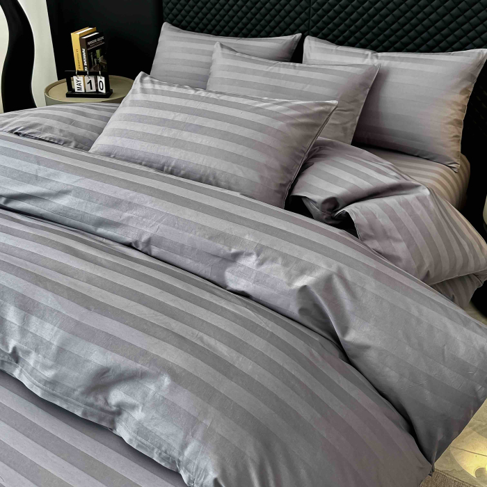 Lenjerie de Pat Damasc Deluxe Luxury, 100% Bumbac Premium, 6 Piese, Cearceaf cu Elastic 180x200 cm, Husă Pilotă 200x230 cm, Confort Hotelier 5★ [3]