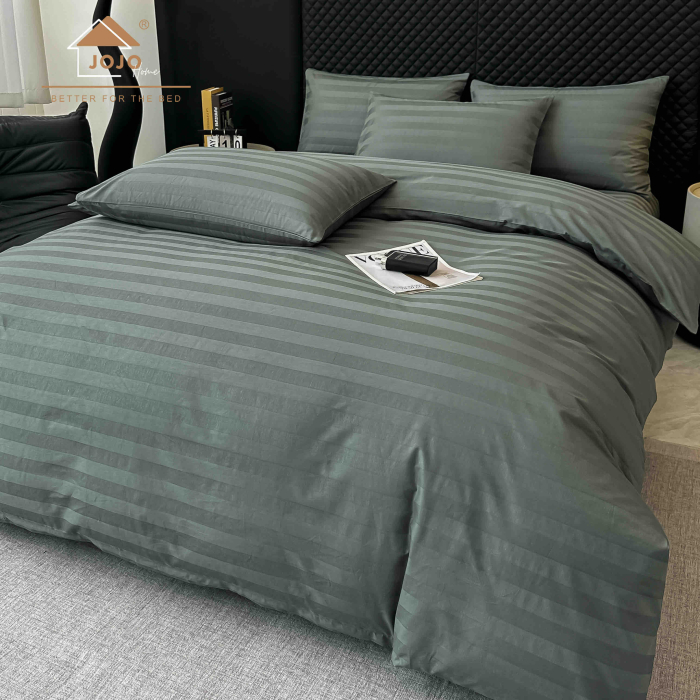 Lenjerie de Pat Damasc Deluxe Luxury, 100% Bumbac Premium, 6 Piese, Cearceaf cu Elastic 180x200 cm, Husa Pilota 200x230 cm, Confort Hotelier 5,