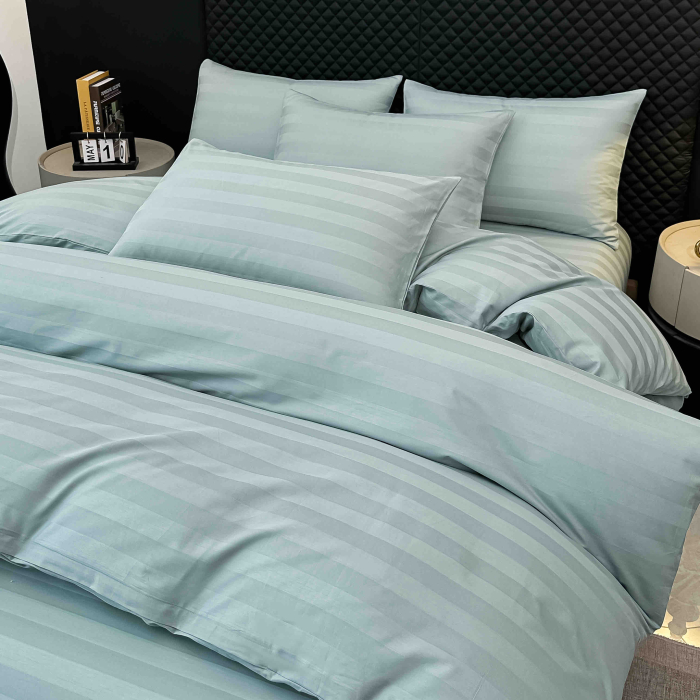 Lenjerie de Pat Damasc Deluxe Luxury, 100% Bumbac Premium, 6 Piese, Cearceaf cu Elastic 180x200 cm, Husă Pilotă 200x230 cm, Confort Hotelier 5★ [5]