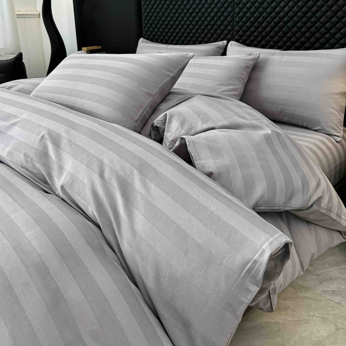 Lenjerie de Pat Damasc Deluxe Luxury, 100% Bumbac Premium, 6 Piese, Cearceaf cu Elastic 180x200 cm, Husă Pilotă 200x230 cm, Confort Hotelier 5★ [4]