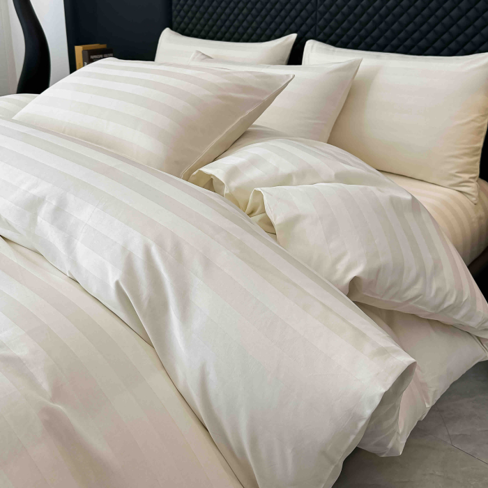 Lenjerie de Pat Damasc Deluxe Luxury, 100% Bumbac Premium, 6 Piese, Cearceaf cu Elastic 180x200 cm, Husă Pilotă 200x230 cm, Confort Hotelier 5★ [4]