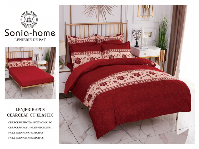 lenjerie de pat cu cearceaf cu elastic Lenjerie de pat din Bumbac Finet, Cearceaf cu Elastic - Red