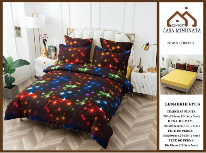 lenjerie de pat cu cearceaf cu elastic Lenjerie de pat din Bumbac Finet, Cearceaf cu Elastic - Sparkling