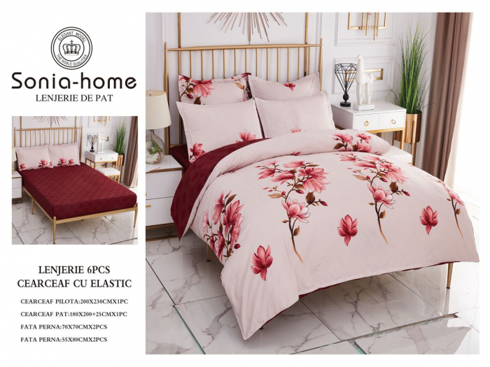 lenjerie de pat cu cearceaf cu elastic Lenjerie de pat din Bumbac Finet, Cearceaf cu Elastic - Magnolii