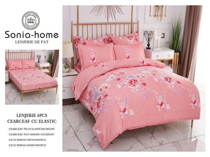 lenjerie de pat cu cearceaf cu elastic Lenjerie de pat din Bumbac Finet, Cearceaf cu Elastic - Pink