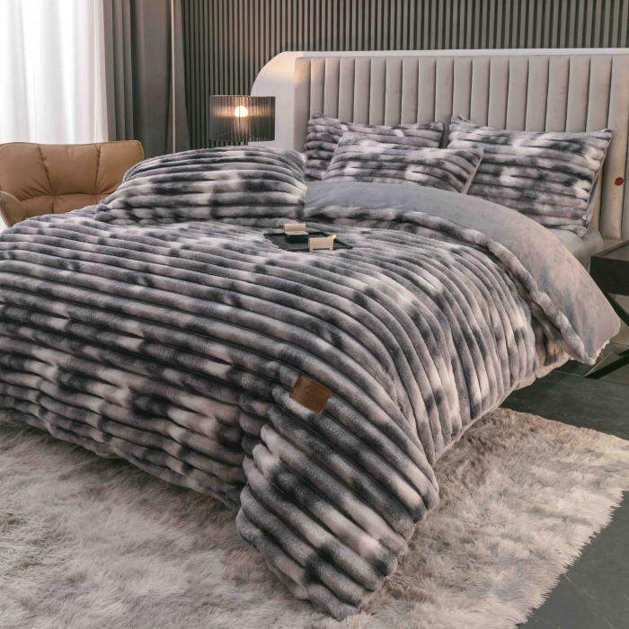 Lenjerie de pat dublu cocolino 4 piese, cu elastic - Gri / Alb [4]