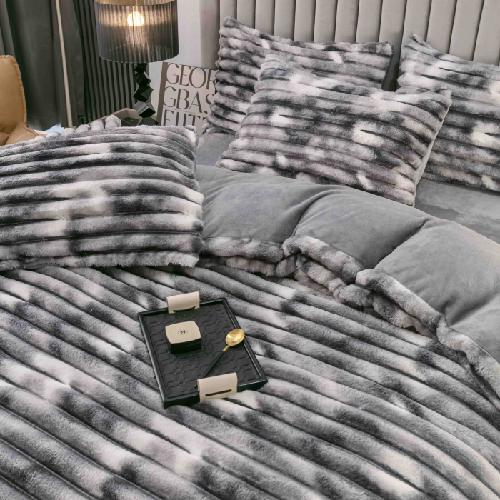 Lenjerie de pat dublu cocolino 4 piese, cu elastic - Gri / Alb [2]