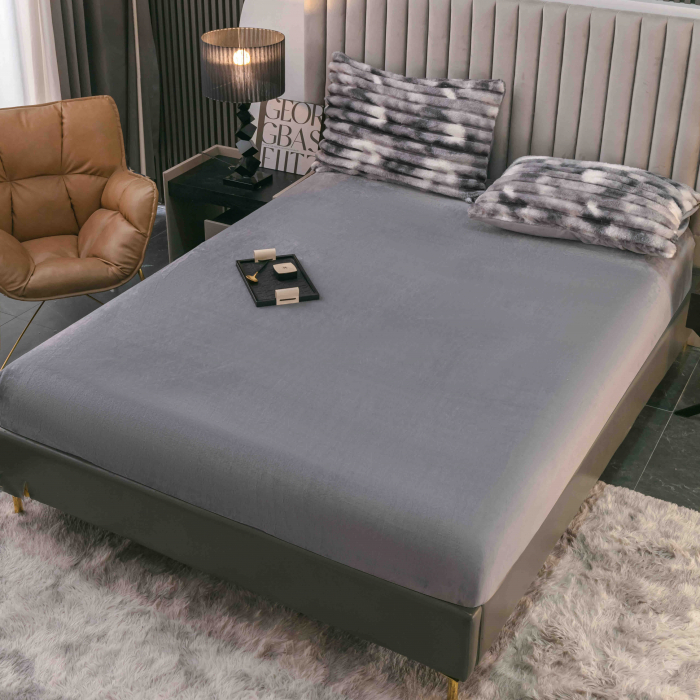 Lenjerie de pat dublu cocolino 4 piese, cu elastic - Gri / Alb [5]