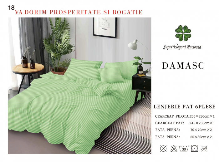 Lenjerie pat dublu Premium Damasc - Verde