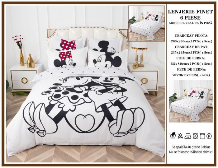 Lenjerie De Pat Finet Premium Pat Dublu - Minnie Mickey Together