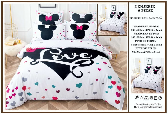 Lenjerie De Pat Finet Premium Pat Dublu - Minnie Mickey Love