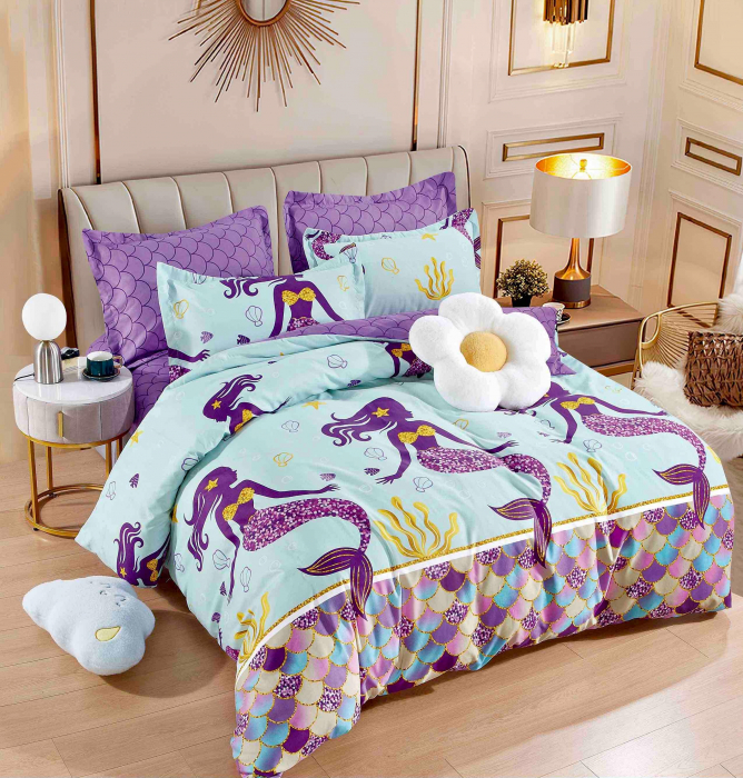 Lenjerie Din Bumbac Tip Finet 6 Piese Pentru Pat Dublu - Mermaid [1]
