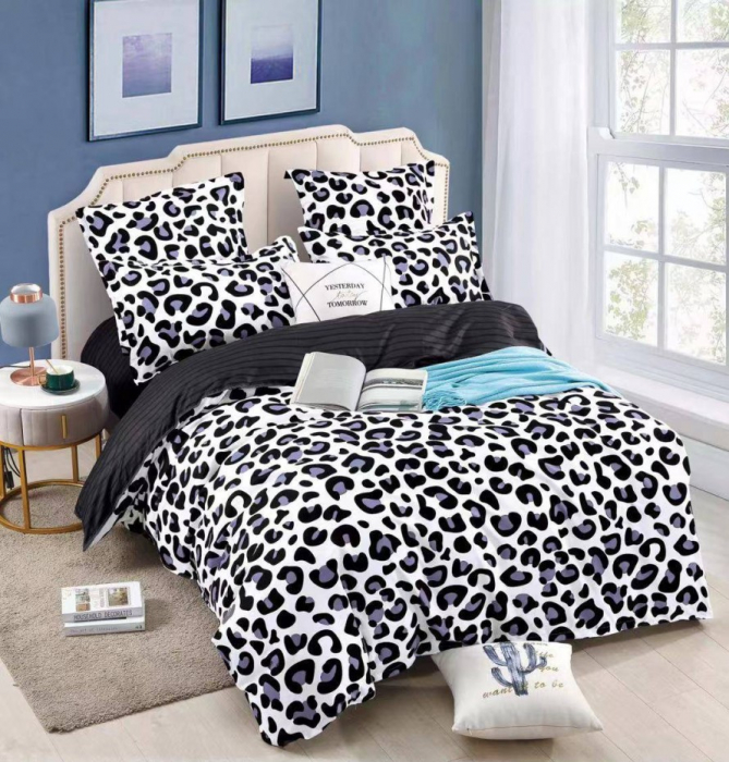 Lenjerie Din Bumbac Tip Finet 6 Piese Pentru Pat Dublu, Animal Print