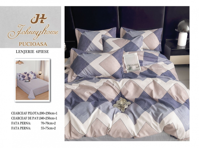 Lenjerie Din Bumbac Tip Finet 6 Piese Pentru Pat Dublu - Modern [1]