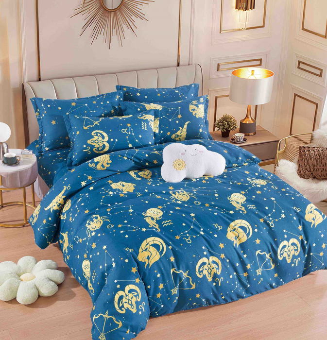 Lenjerie Din Bumbac Tip Finet 6 Piese Pentru Pat Dublu - Zodii [1]
