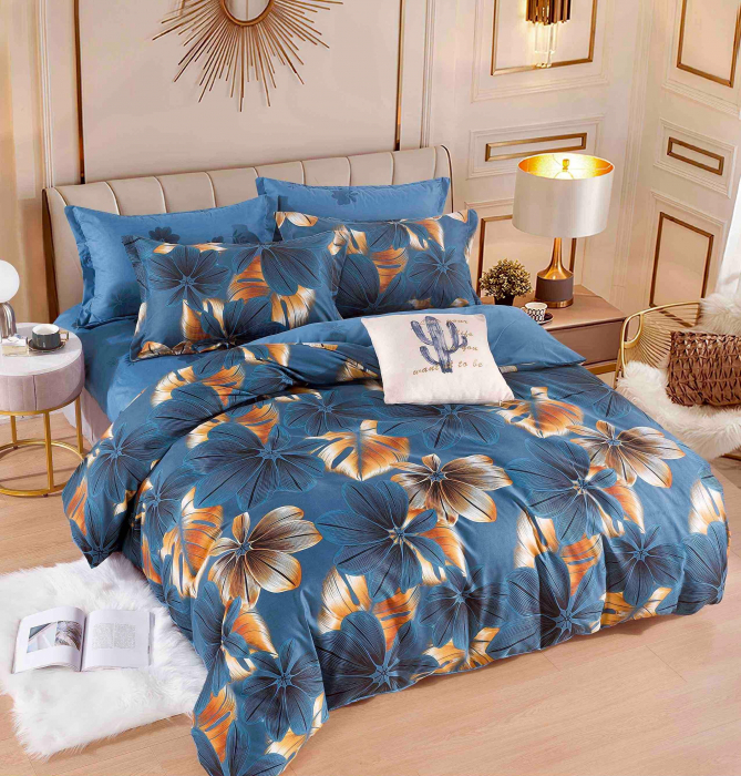 Lenjerie Din Bumbac Tip Finet 6 Piese Pentru Pat Dublu - Tropical [1]