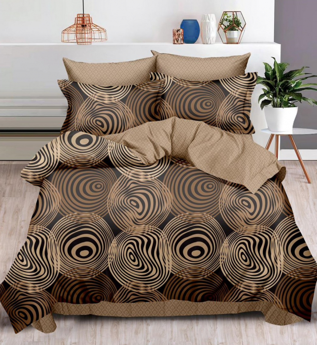 Lenjerie Din Bumbac Tip Finet 6 Piese Pentru Pat Dublu - Brown Pattern