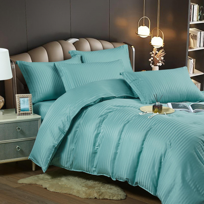 Lenjerie pat dublu 100% Damasc PREMIUM, 6 Piese - Verde Menta [3]