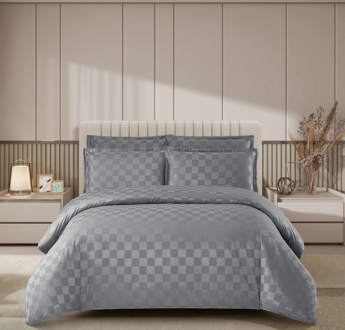Lenjerie pat dublu, 4 Piese 100% Damasc PREMIUM, cu elastic