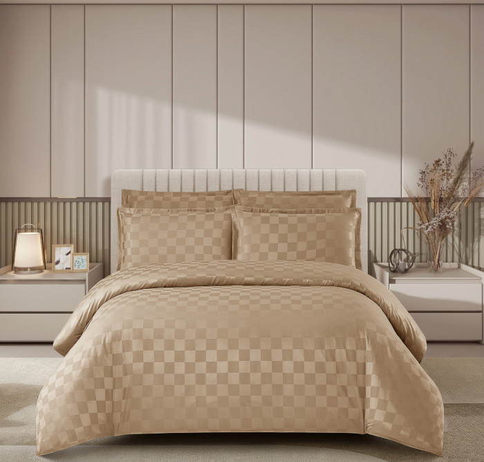 Lenjerie pat dublu, 4 Piese 100% Damasc PREMIUM, cu elastic