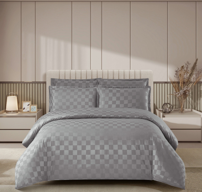 Lenjerie pat dublu, 4 Piese 100% Damasc PREMIUM, cu elastic