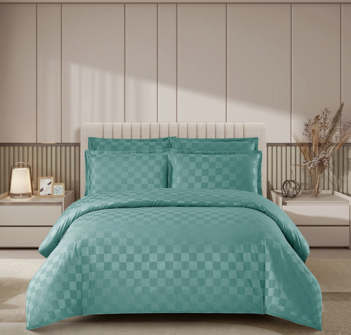 Lenjerie pat dublu, 4 Piese 100% Damasc PREMIUM, cu elastic