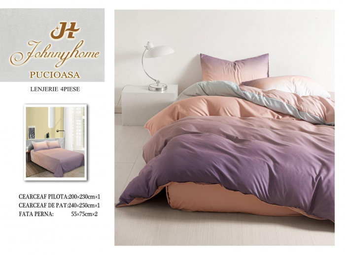 Lenjerie Pat Dublu, 4 Piese, Bumbac Satinat Superior - Ombre Mov-Portocaliu, LP-EBSS-80 [1]