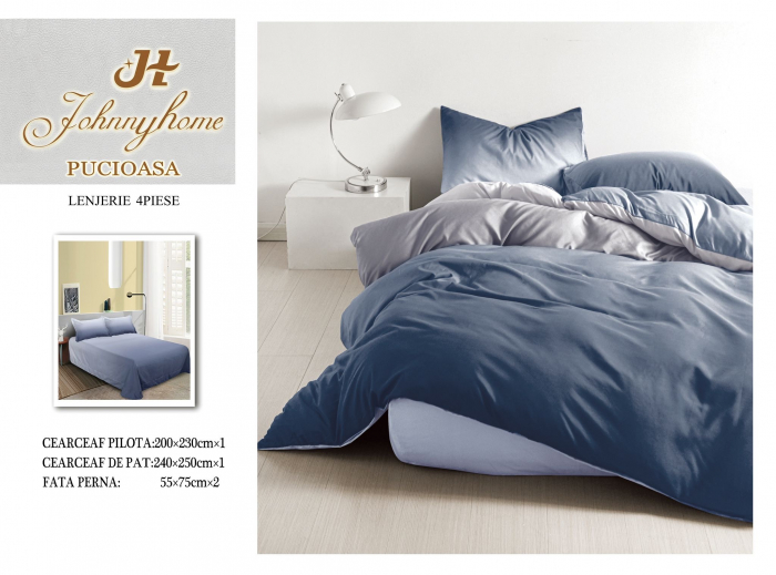 Lenjerie Pat Dublu, 4 Piese, Bumbac Satinat Superior - Ombre Albastru, LP-EBSS-76 [1]