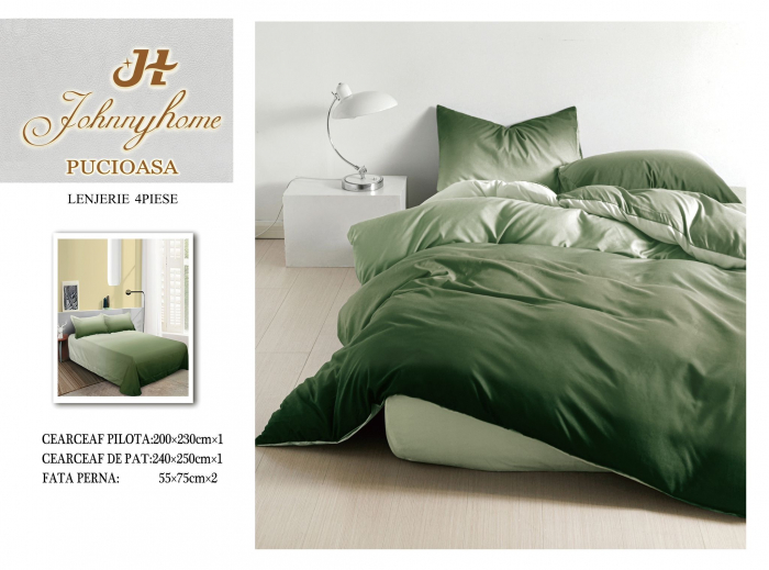 Lenjerie Pat Dublu, 4 Piese, Bumbac Satinat Superior - Ombre Verde, LP-EBSS-77 [1]
