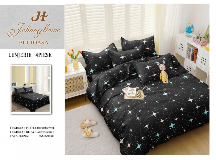 Lenjerie Pat Dublu, 4 Piese, Bumbac Satinat Superior - Sparkle, LP-EBSS-96 [1]