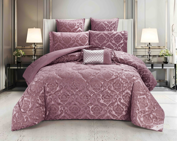 Lenjerie de Pat 2 Persoane cu Elastic si Pilota Inclusa ,   Set 7 Piese din Bumbac Jacquard
