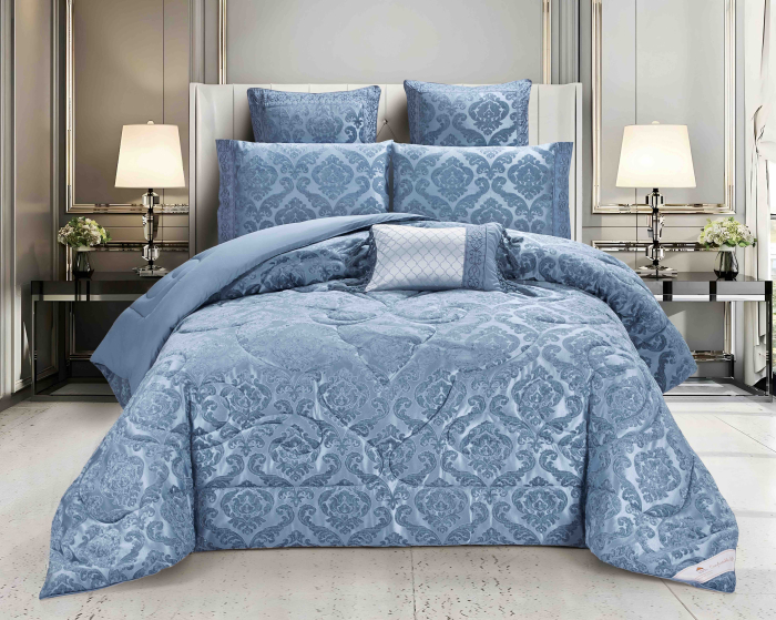 Lenjerie de Pat 2 Persoane cu Elastic si Pilota Inclusa ,   Set 7 Piese din Bumbac Jacquard