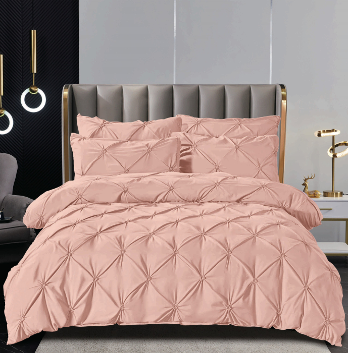 Set Lenjerie Pat 2 Persoane Bumbac Finet Uni cu Pliuri, 6 Piese, Fara Elastic