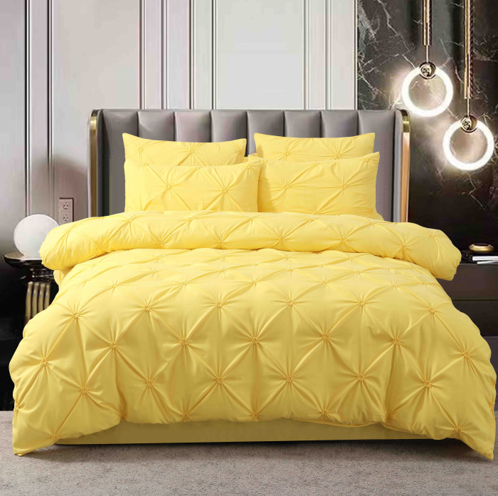 Set Lenjerie Pat 2 Persoane Bumbac Finet Uni cu Pliuri, 6 Piese, Fara Elastic