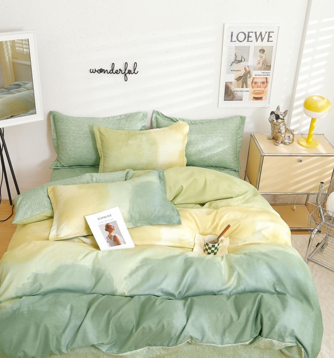Lenjerie Pat Dublu, Bumbac Finet, 6 Piese, CU ELASTIC - Verde Ombre [1]
