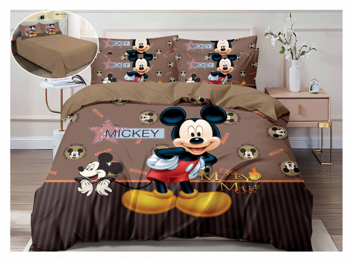 Lenjerie Pat Dublu, Bumbac Finet, 6 piese, IDENTIC CU POZA - Mickey Mouse Brown