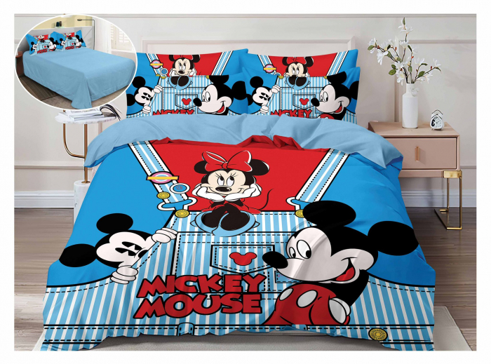 Lenjerie Pat Dublu, Bumbac Finet, 6 piese, IDENTIC CU POZA - Mickey Mouse Minnie