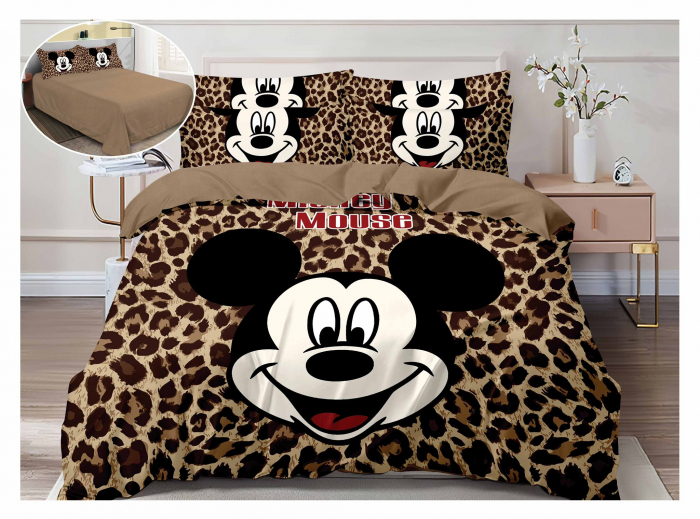 Lenjerie Pat Dublu, Bumbac Finet, 6 piese, IDENTIC CU POZA - Mickey Leopard